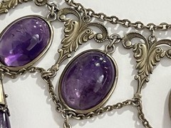 ANTIQUE VICTORIAN STERLING SILVER GILT LARGE AMETHYSTS NECKLACE CHOCKER