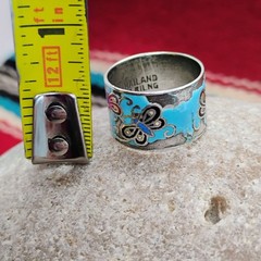 Vtg Butterfly Cloisonne Sterling Silver Wide Band Ring Size 7 Thailand – READ
