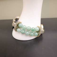 Heidi Daus bracelet Art Deco imitation jade and onyx green glass beads signed
