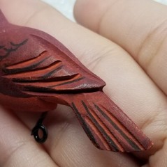 Handmade Bird Brooch Pin Lot of 4 – Takahashi? Wood Leather Cardinal Feather Vtg