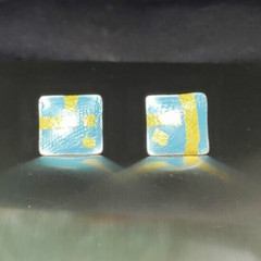 Vintage Cellia Braswell 99′ Square Shape Posh Pierced Earrings Blue Gold Women’s