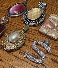 Lot of 6 Vintage Silver Tone & Gold Tone Pendants Faceted Enamel Rhinestones