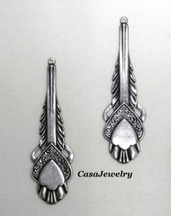 #0185 ANTIQUED STERLING SILVER PLATED ART DECO DROP W/TOP HANG RING – 2 Pc Lot