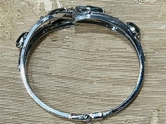 Sorrento Sterling Silver Hematite Filigree Hinged Bangle Bracelet VTG Fairy Core