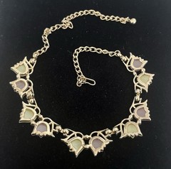 Vintage 1950’s Yellow And Lavender Thermoset And Rhinestone Tulip Necklace