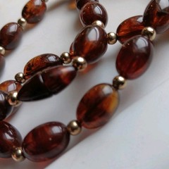 Vtg Mid-Century Faux Amber Lucite Necklace Statement Rootbeer Barrel 24″ 30g