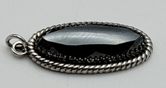 Vtg. Signed Wheeler Sterling Silver Hematite Pendant 21mm Long Oval Rope Frame