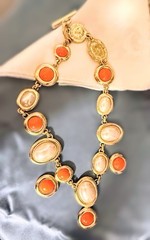 RARE 1980s VINTAGE MONET GOLD TONE STATEMENT BIB NECKLACE SIGNED. Orange Pearl