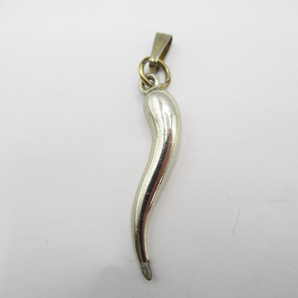 Silver Tone Vintage Good Luck Italian Metal Horn Pendant Vintage