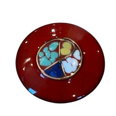 VTG Enamel Pin Brooch 1.5” Colorful Red W/ Green Yellow Blue White Copper Accent