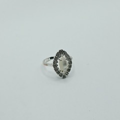 Vintage Moonstone And CZ Marquise Ring In Silver Tone Victorian Style Retro