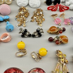 Vintage Clip Earrings Lot of 44 Mix Materials Enamel Lucite Glass Acrylic Stone