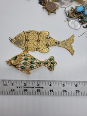 Vintage Animal Jewelry Lot Fish Cats Birds Enamel Disney Style Pendants Brooches