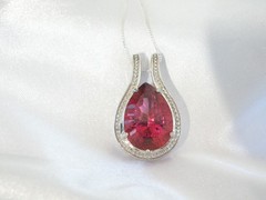 Sterling Silver 925 Pink Topaz Large Slide Pendant Necklace