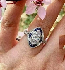 Art Deco Style Marquise Cut Lab Created Diamond 925 Silver Engagement Ring