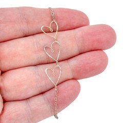 Vintage Sterling Silver 925 | Tri-Tone Triple Heart Necklace | 16″-18″