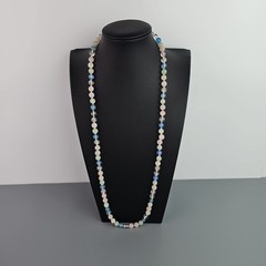 Pastel Gemstone Necklace Beaded Knotted Rose Quartz Jade Blue Glass 30in Vintage