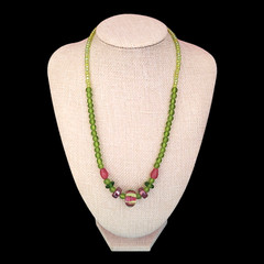 VTG Pink & Green Art Glass Colorful Beaded Statement Necklace 20.5″