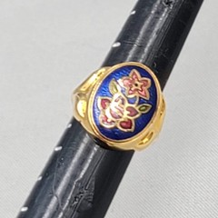 Vintage Avon Cloisonne Flower Gold Tone Ring Size 5.5