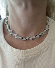 VTG Crown Trifari Silvertone Crystals Floral Necklace/Clip On Earrings Set