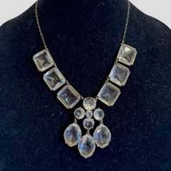 J Crew Bib Statement Necklace Clear Glass Prong Rhinestones Square Oval Round