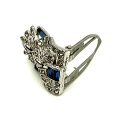 1930s CROWN TRIFARI Art Deco Alfred Philippe Dress Clip Blue Baguette Rhinestone