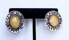 Vintage 925 Sterling Silver 1.25 in Stud Earrings With Yellow Natural Oval Stone