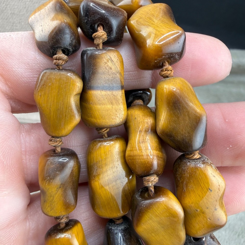 Vintage Tigers Eye Stone Necklace Sterling Silver Clasp 19”
