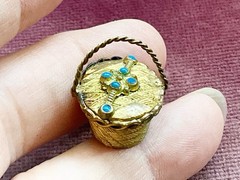 Antique Victorian Gold Filled BASKET with Stones Charm Watch Fob Pendant