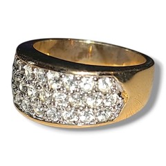 Vintage 18K HGE CZ Pave Cocktail Ring Size 8 Gold Tone Wide Band Statement