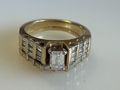 Vintage 1 Piece 14k Gold Diamond Wedding Band/Engagement Ring Sz 6 Custom Design
