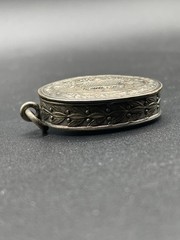 Antique 800 Silver Repousse Floral Basket Pill Box Pendant 925 16” Chain
