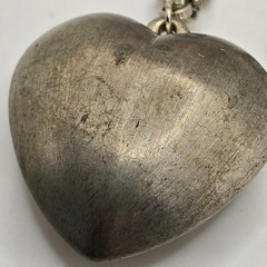 Vintage Puffy Heart Pendant Necklace Silver Tone Signed VCLM Long Chain 32in