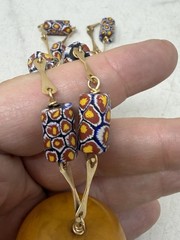 Vintage Bakelite Millefiori African Trade Bead Necklace Horn Bone Pendant
