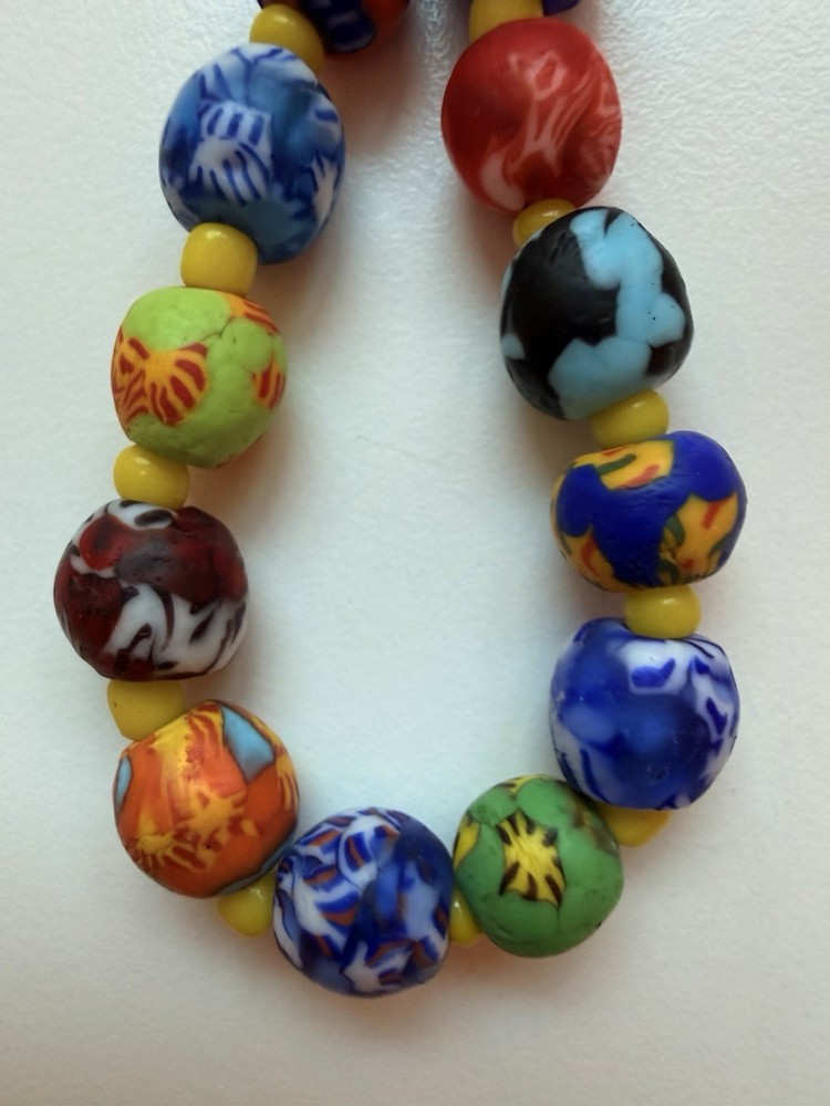 Multicolored Czech Glass Bead Necklace 10 mm Round Beads (3334)