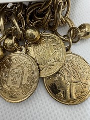 Vintage Gold Tone Coin Jewelry Set Brooch & Drop Earrings 90s Y2K NOS