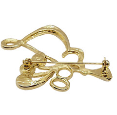 Angel Blowing Trumpet Rhinestone Tipped Wings Shiny Gold Tone Vintage Brooch Pin