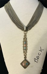 OOAK CHAINS NECKLACE W- Vintage WATCH FOB DROP Turquoise & Coral Inset Star Moon