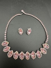 Vintage 1940-1950 WEISS Pink Rhinestone Necklace & Clip-On Earrings Set Jewelry
