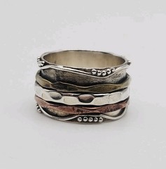 Sterling Silver Vintage Mixed Metal 3 Band Spinner Ring Size 8