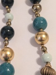 Designed By Paula Vintage Green & Gold Acrylic Bead Textured Necklace 20″. BOHO