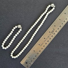 Vintage Cultured Pearl Sterling Silver Clasp Necklace & Bracelet Set