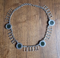 Jade and Silver Vintage Necklace 17 Inches Handmade Adjustable Hook Closure