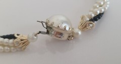 Vintage White & Black Faux Pearl Twisted 4 Strands Necklace 20″