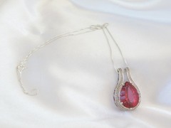 Sterling Silver 925 Pink Topaz Large Slide Pendant Necklace