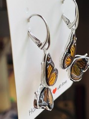 Amber Butterfly Genuine Baltic Earrings Vintage Butterscotch Sterling Silver