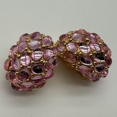 VTG SIGNED KJL KENNETH JAY LANE FAUX PINK JELLY BELLY CLIP ON EARRINGS NICE!