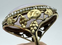 VINTAGE ANTIQUE 14K YELLOW GOLD GENUINE LAVENDER JADE SEED PEARL RING SZ. 6 3/4