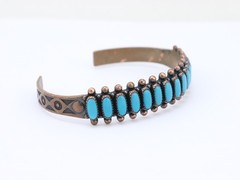 6.5″ Vintage WM Wheeler Turquoise Gemstone Copper Cuff Native Mexico Bracelet