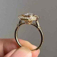 Art Deco Vintage Round Cut Lab Created Diamond 14K Gold Finish Engagement Ring
